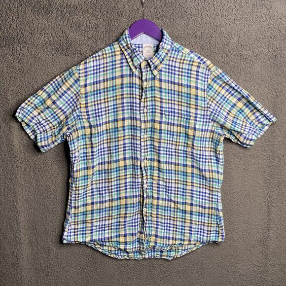 Brooks Brothers Other - Brooks Brothers Regent Linen Mens Shirt Size Large Short Sleeve Button Down